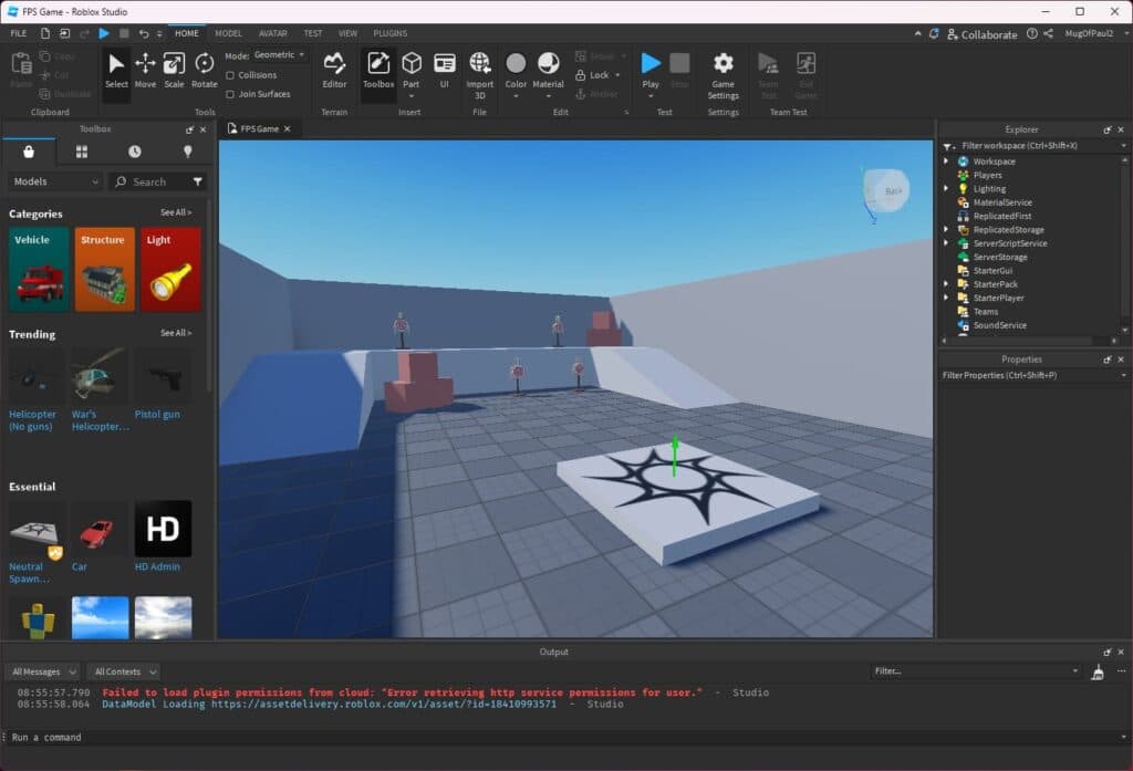 Roblox Studio aplinka